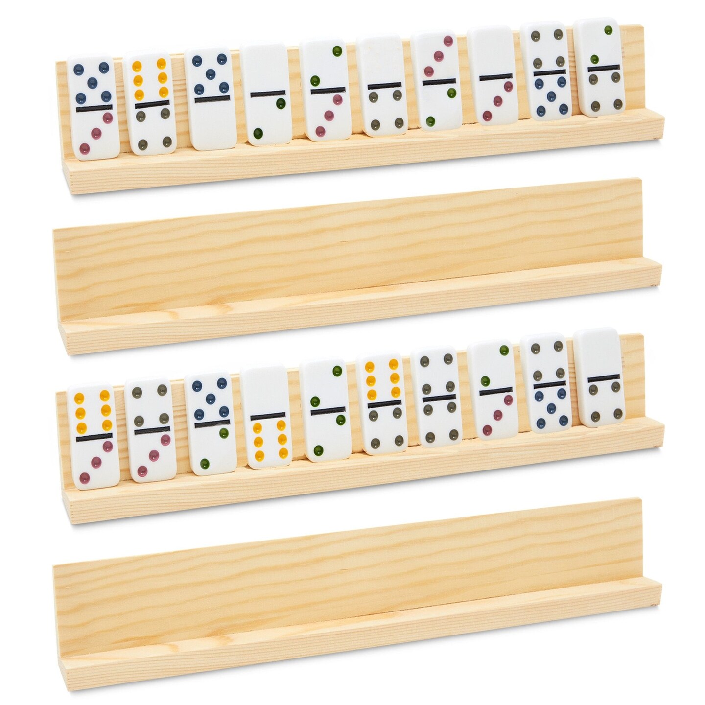 4 Pack Domino Holder 13 inches, Wooden Dominoes Racks Trays