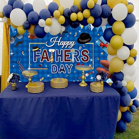 7x5ft Blue Happy Father's Day Backdrop - Large Photography Background Banner for Men | Best Dad Party Supplies, Elegant Cake Table Wall Decor, Family Photo Booth Props for Selfie & Social Media Video