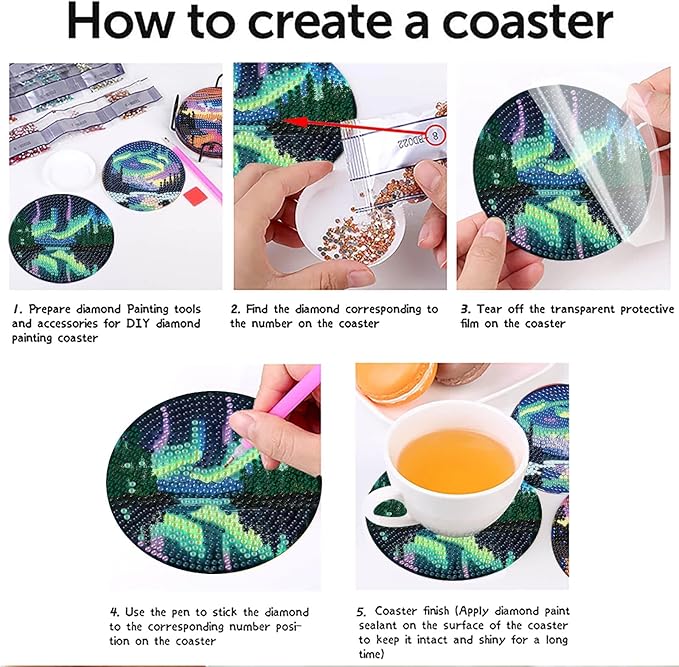 8 Pcs Aurora Diamond Art Coasters Kits with Holder, Landscape Diamond Painting Coasters Kits for Adults, DIY 5D Nature Scenery Diamond Dots Small Mini Kit Full Drill Art Craft Supplies 4X4 Inch