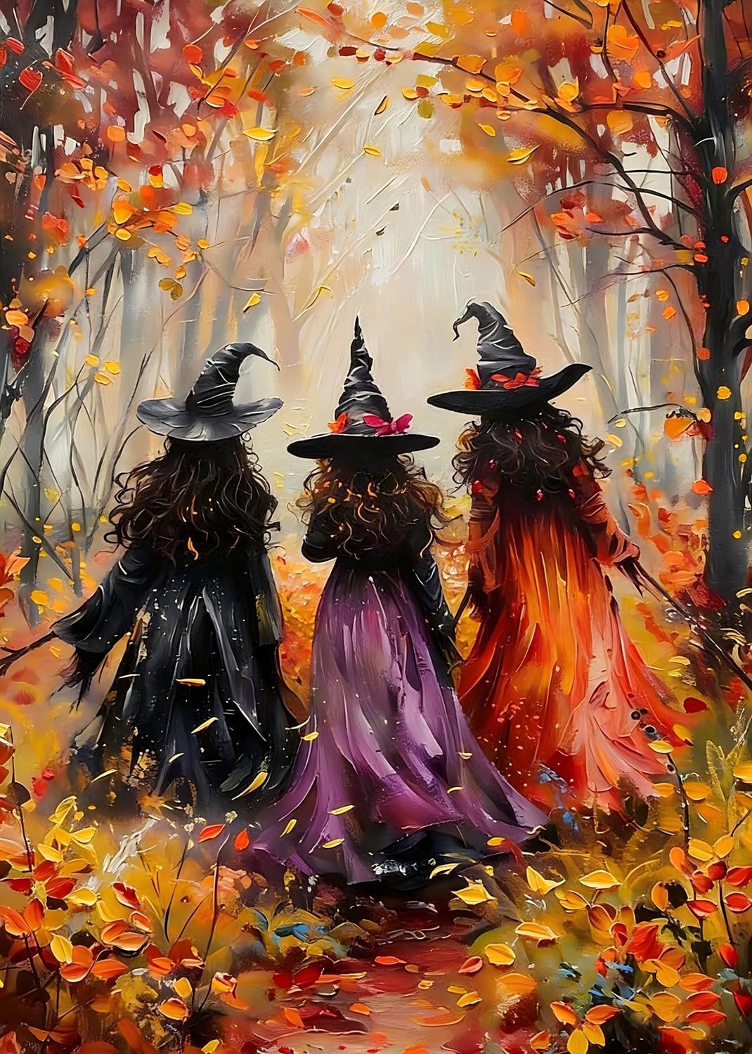 Fall Witch Forest Leaf 5D Diamond Painting Kit for Adults
