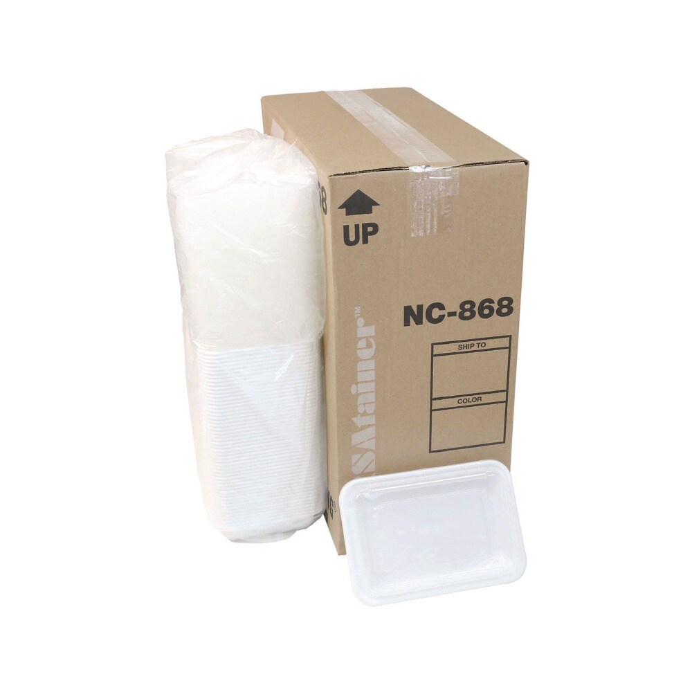 Pactiv Corp. Newspring VERSAtainer 8.8 in. x 6 in. x 2 in. Base/Lid Combo Microwavable Containers - White/Clear (150/Carton)