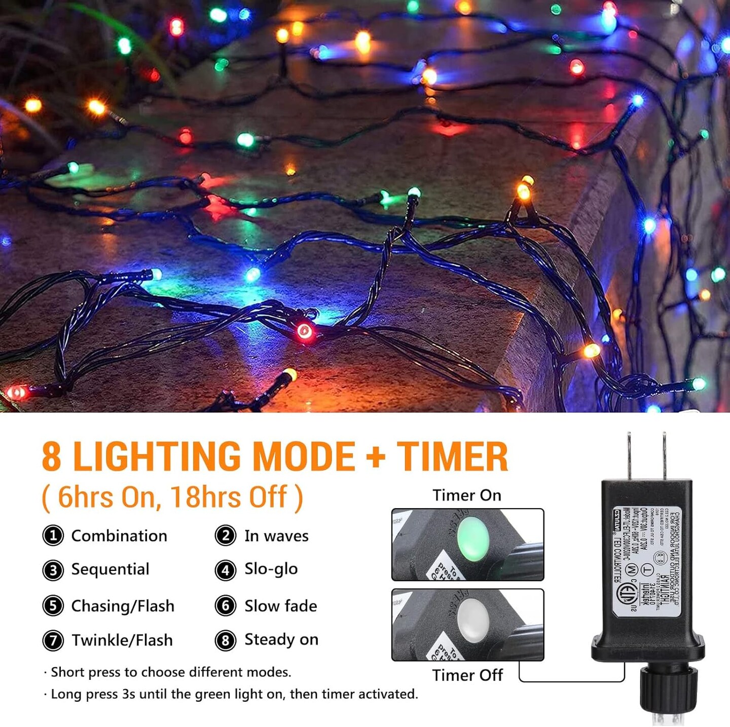 Christmas Lights Outdoor, 213ft 600 LED Christmas String Lights, 8 Modes, Timer, Waterproof Christmas Fairy Twinkle Lights for Home Garden Yard Wedding Party Tree Xmas Decors - Multicolor