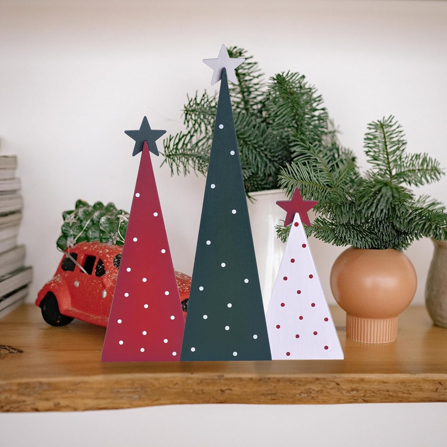 3 Pcs Wooden Christmas Trees Tabletop Decorations, Rustic Xmas Tree Table Signs Double-Sided Tiered Tray Centerpieces Farmhouse Wood Sign Decor for Home Office Fireplace Farmhouse (color 1)