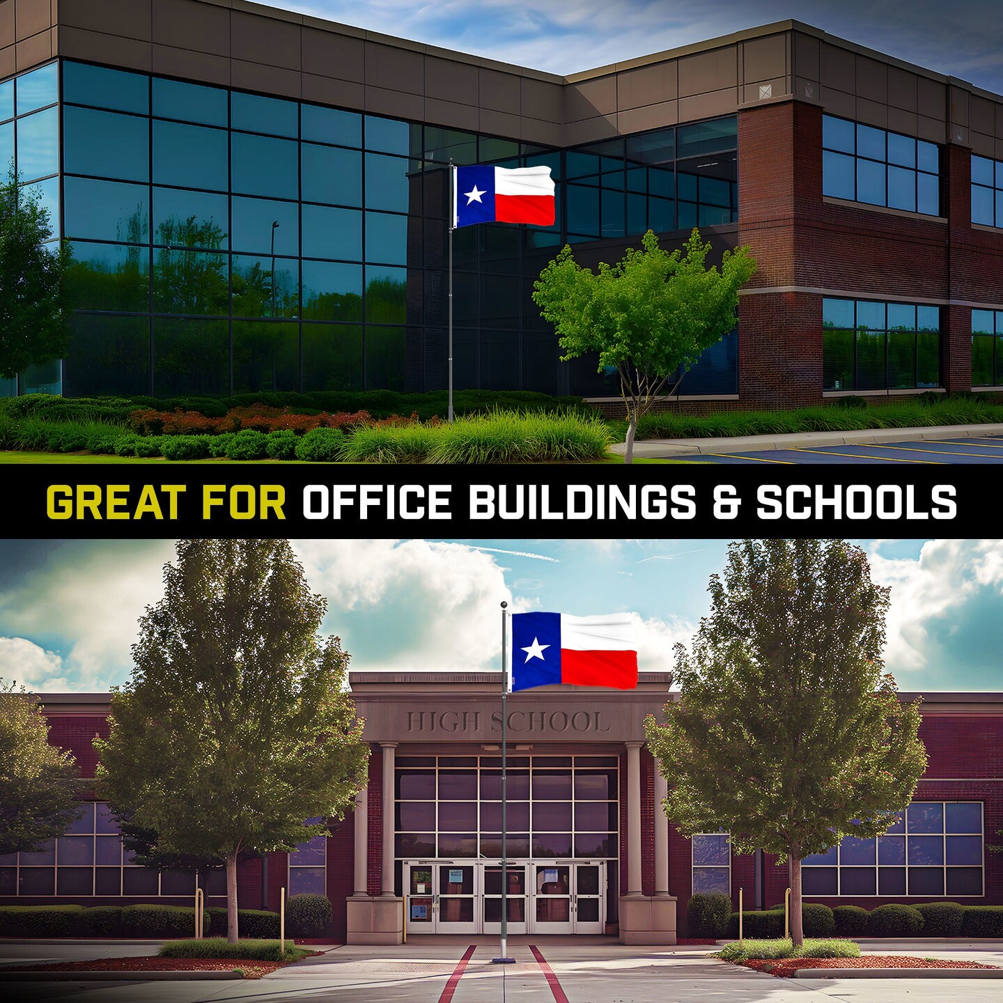 G128 Combo Pack: 16 Ft Telescoping Aluminum Flagpole (Black) & Texas TX 3x5 Ft, ToughWeave Series Embroidered 300D Polyester | Pole with Flag Included