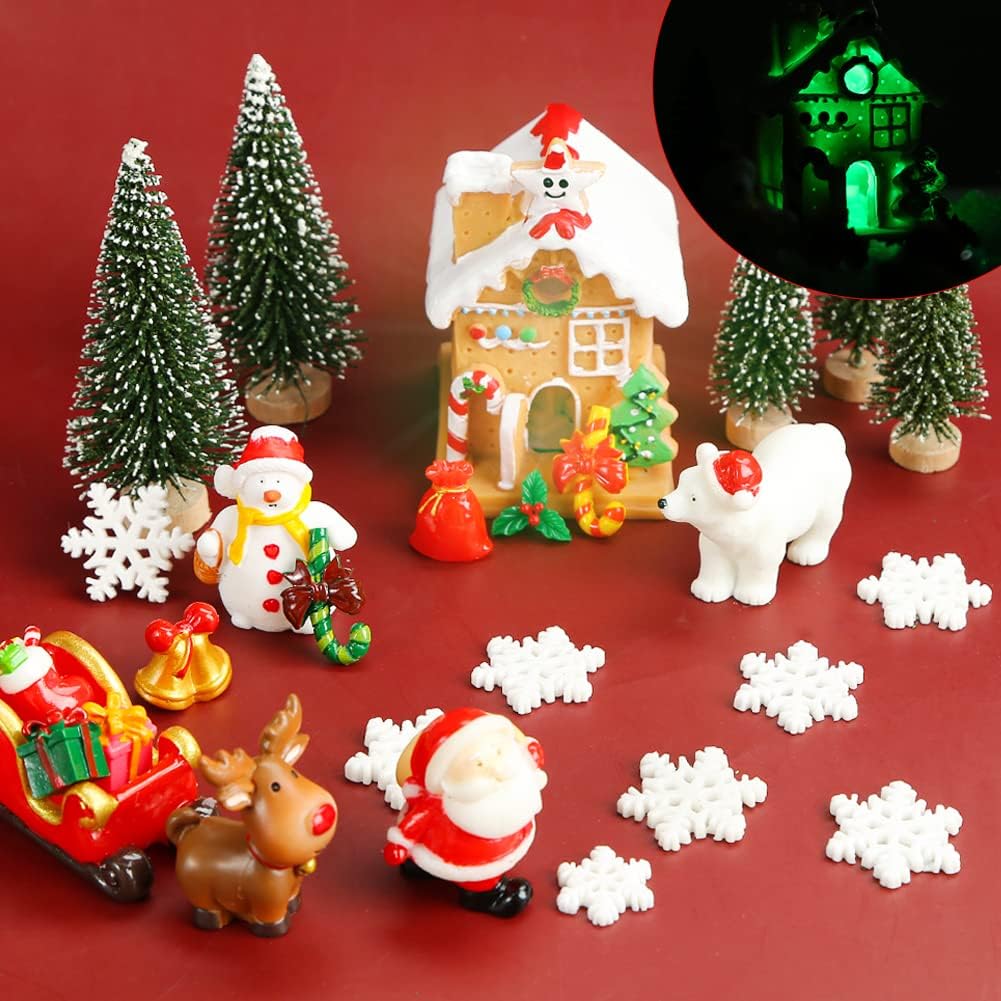 Christmas Miniature Figurines for Crafts, 25 PCS Christmas Miniature Ornaments Kit Snowman Christmas Fairy Resin Ornaments Pine Tree for Christmas Garden
