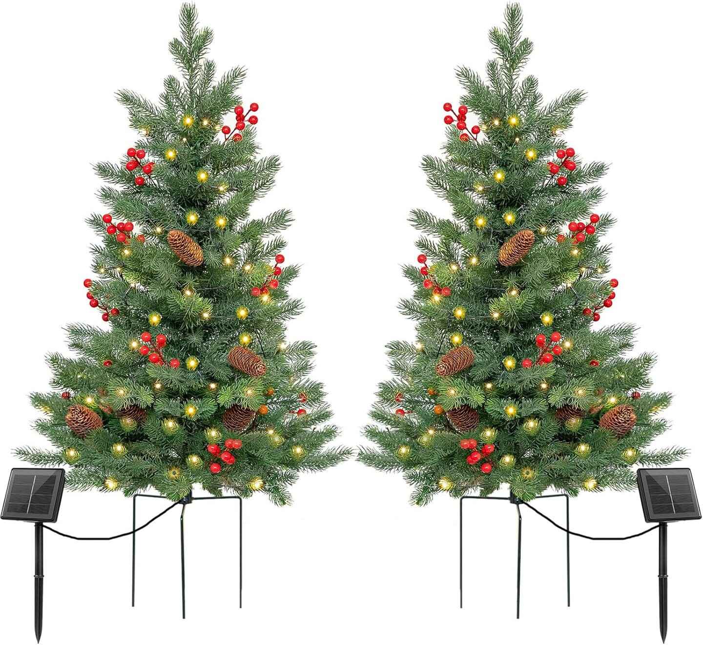 30 Inch Outdoor Christmas Tree 2 Set, Prelit Mini Flocked Christmas