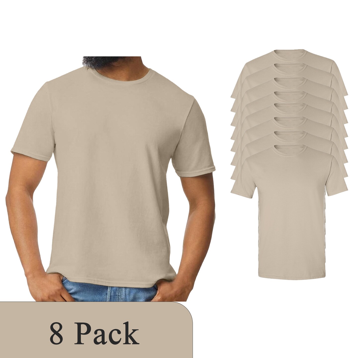Gildan Men's Softstyle T-Shirt, Sand Short Sleeve Crewneck Cotton Tee for Crafting & Custom Printing