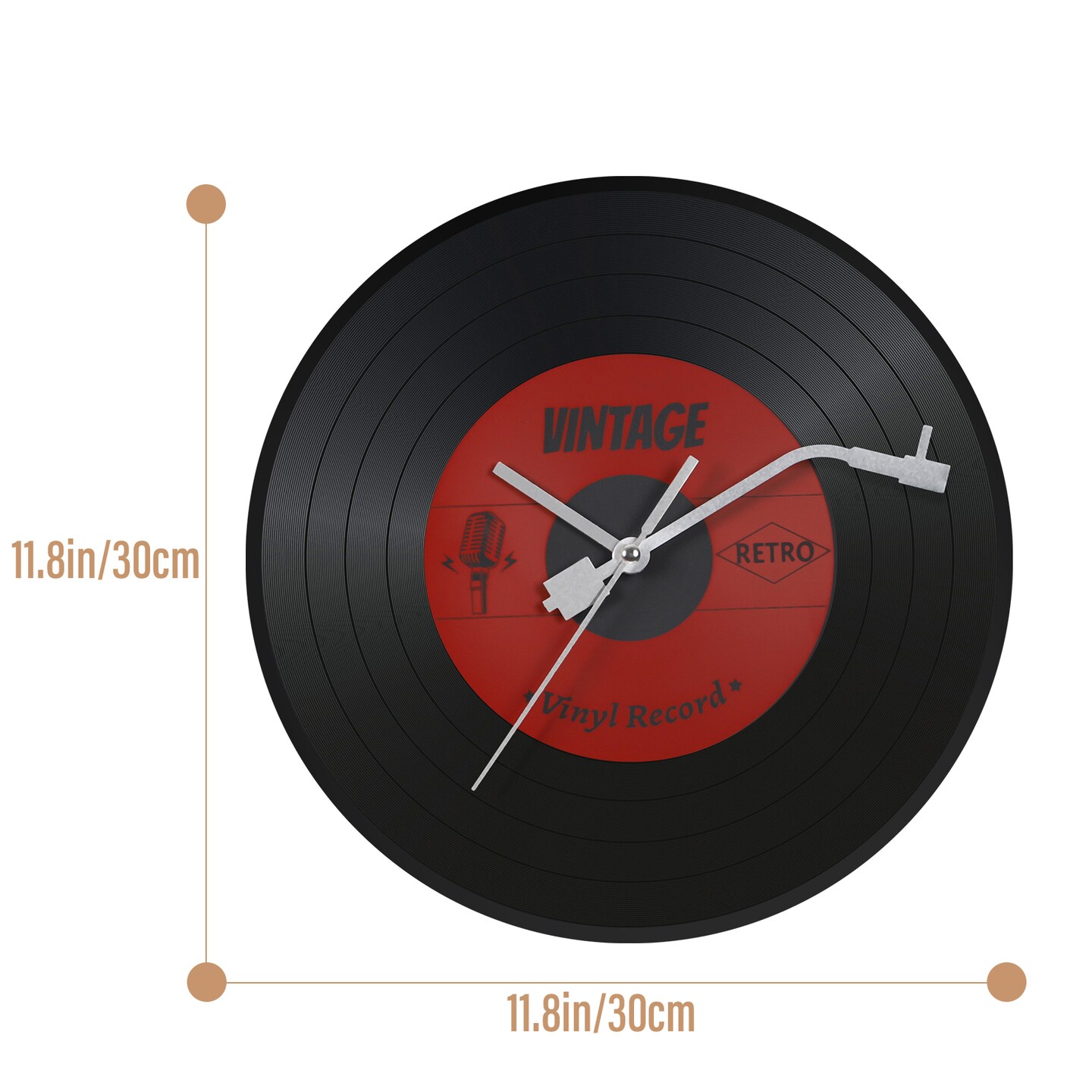 Retro Vinyl Record Wall Clock, Silent Non-Ticking Vintage Music Lover Decor Clock
