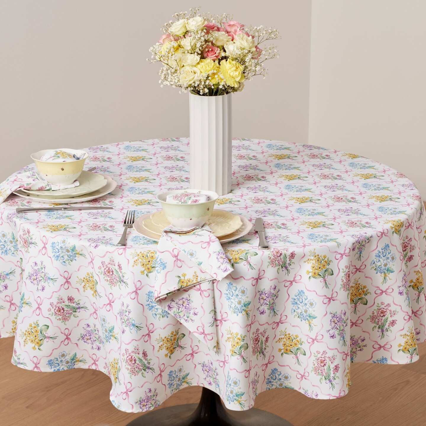 Lenox Bouquet Ribbon Tablecloth, Multicolor - 70"W x 70"L Round