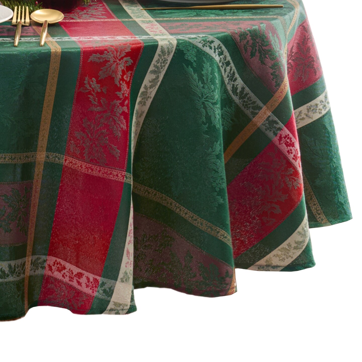 Threadmade Home Merry and Festive Jacquard Tablecloth, Multicolor - 60"W x 84"L Oval