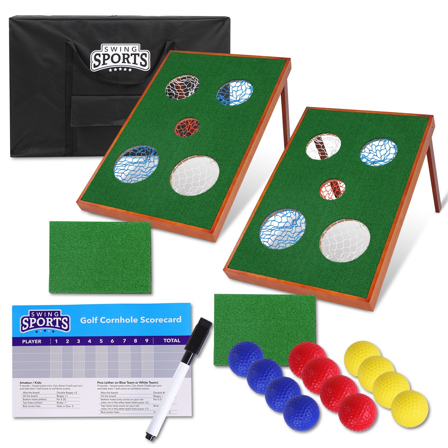 Swing Sports Golf Cornhole Set 5 Holes - Outdoor Practice Golfing Corn Hole Kit