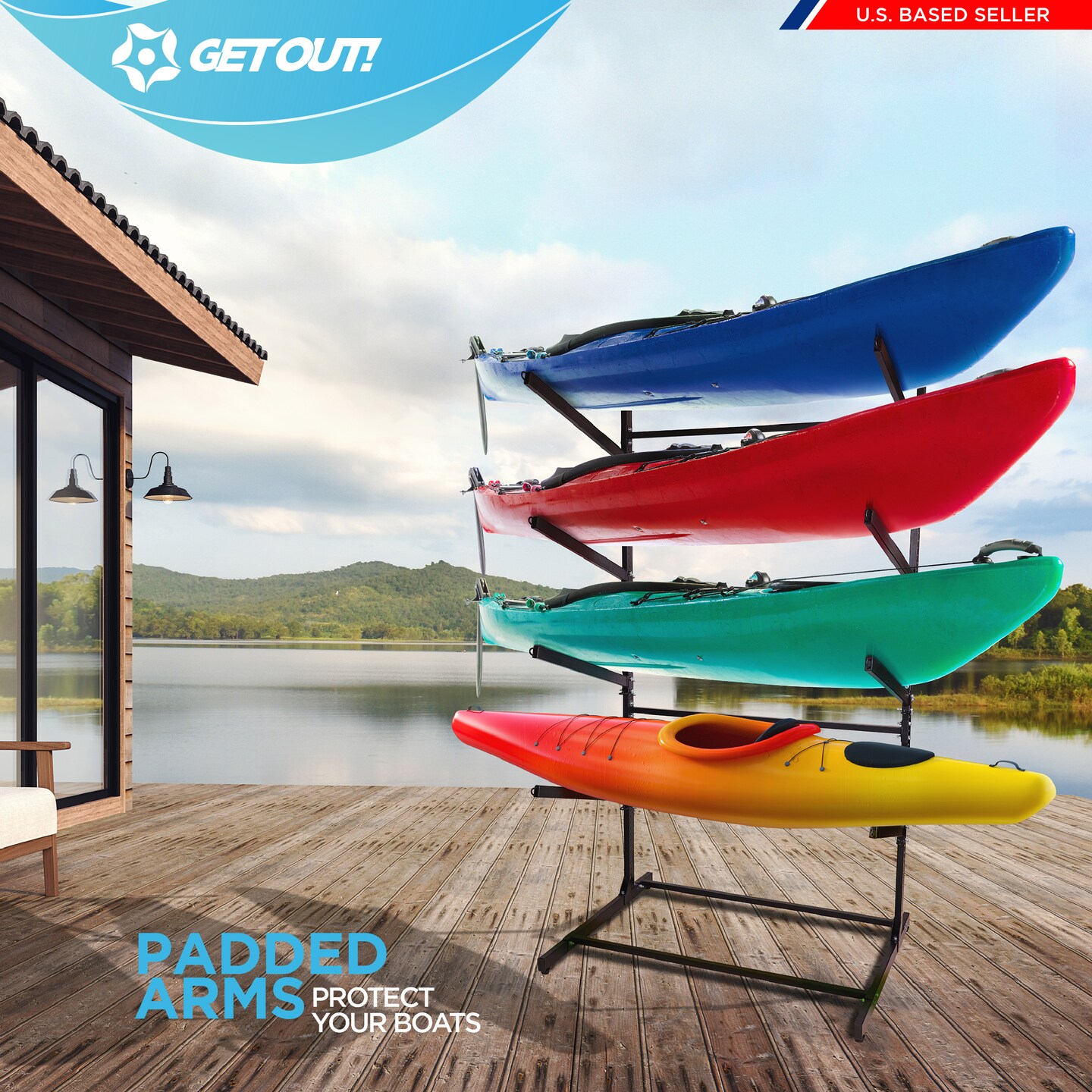 Get Out! Kayak Stand 420lb - 4 Tier Free Standing Paddle Board Dock Storage Rack