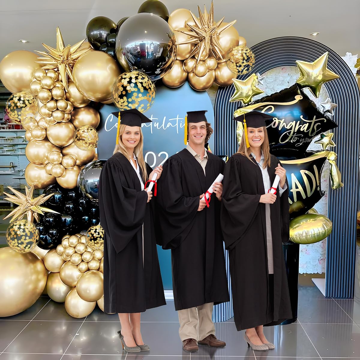 MEBAY 155Pcs Black and Gold Balloon Garland Arch Kit with Gold Confetti Balloons for Graduation New Year Birthday Wedding Party Decorations