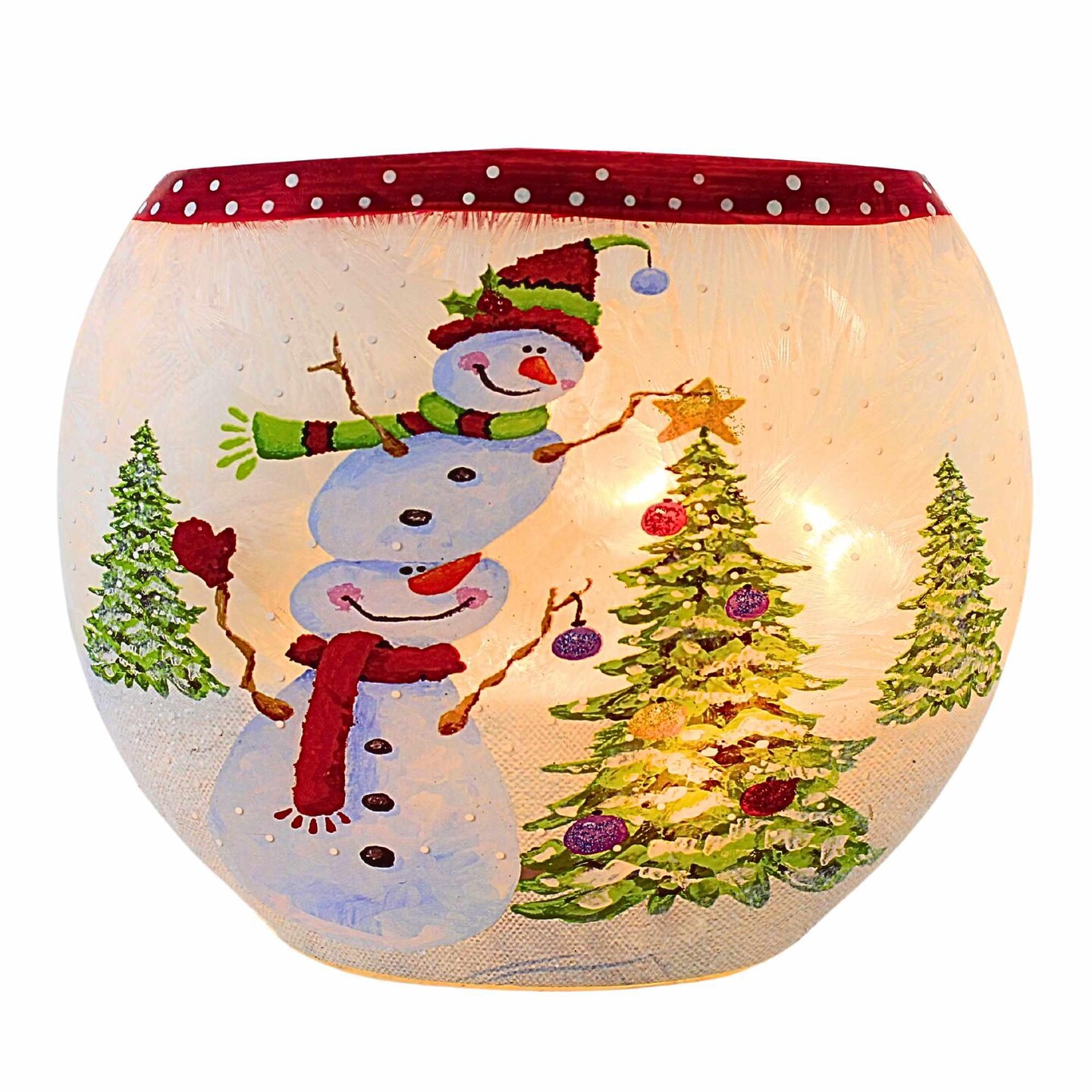Stony Creek 6.25 In Festive Snowman Oval Vase Christmas Lighted Glass Accent , Electric Pre-Lit Christmas