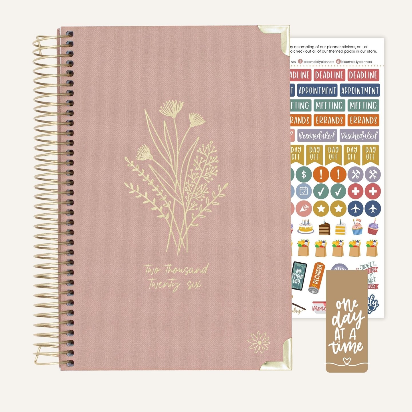 bloom daily planners 2026 Hard Cover Weekly & Monthly Planner, 5.5" x 8.25", Linen, Pink