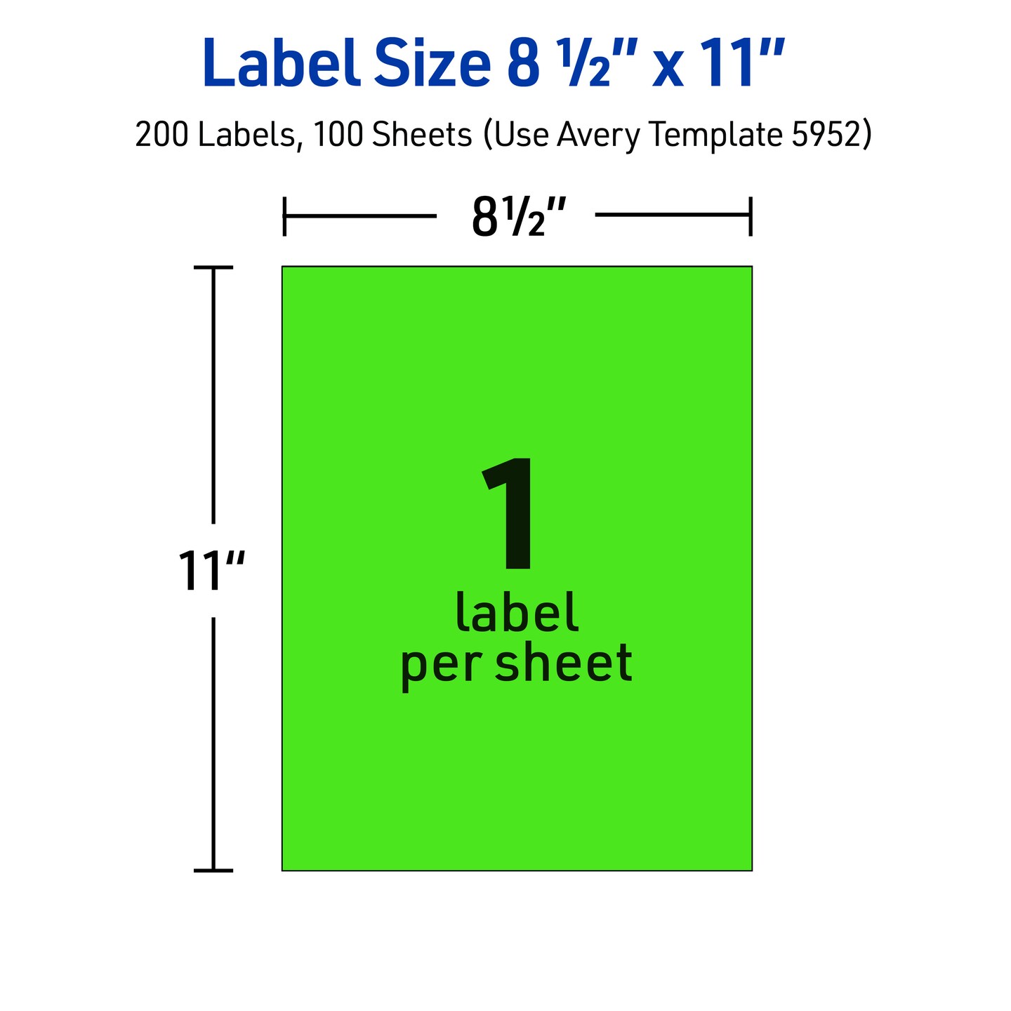Avery Printable Shipping Labels, 8-1/2" x 11", Neon Green, Laser & Inkjet Compatible, 100 Blank Labels Total (5940)