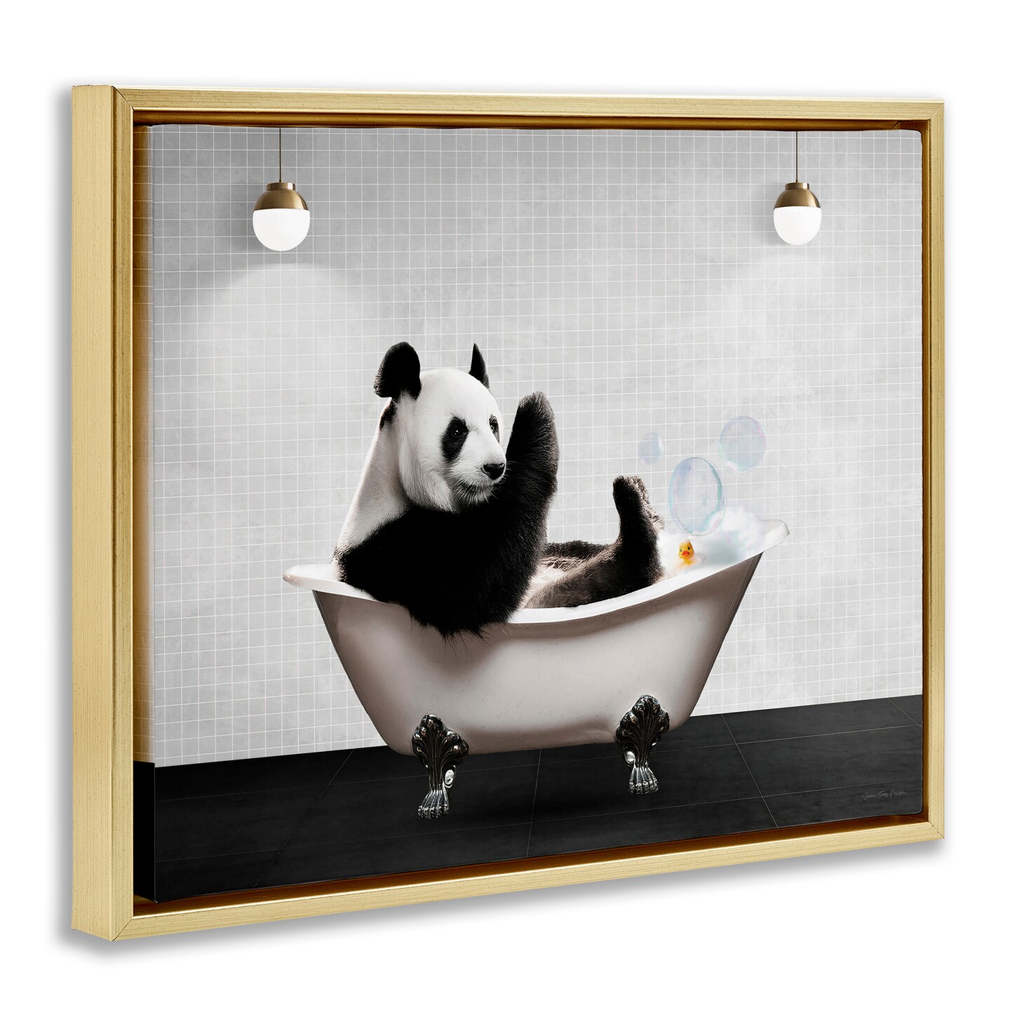 Stupell Industries Panda in Modern Bubble Bath Floating Frame Design by Seven Trees Design
