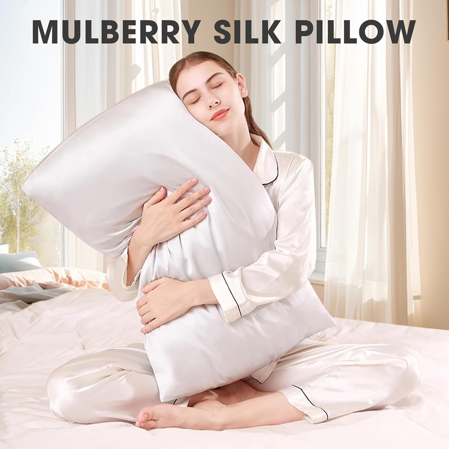 Silk Pillow Cases 2 Pack, 100% Pure Mulberry Silk Pillowcase for Hair and Skin Health, Standard Size 20&#x22; x 26&#x22; Silk Pillow Case, Soft Smooth Cooling Premium Grade Silk Pillow Covers (White)