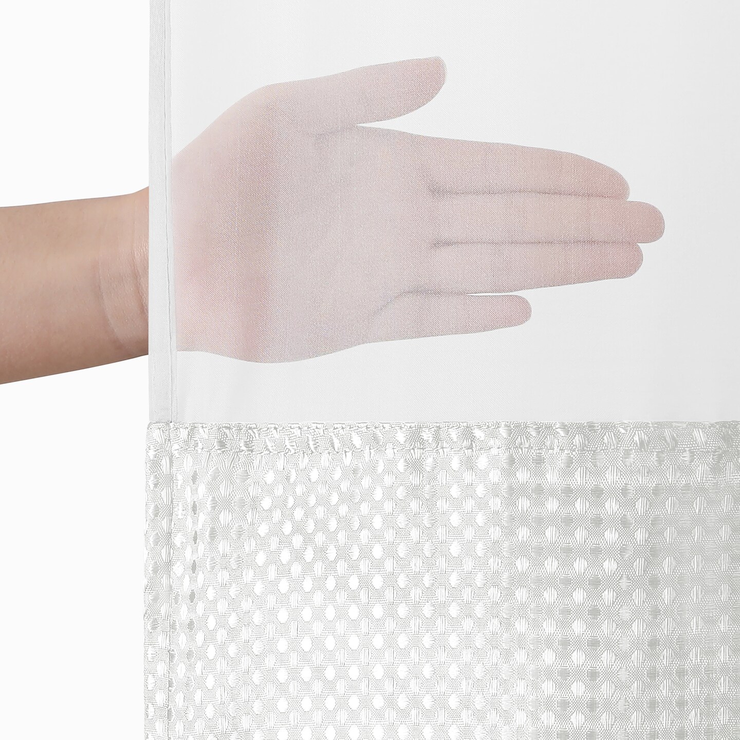 Americanflat 72x75 Hookless Waffle Pattern Shower Curtain - Water-Resistant Long Shower Curtain with Sheer Panel, Snap-In Liner, and Grommets