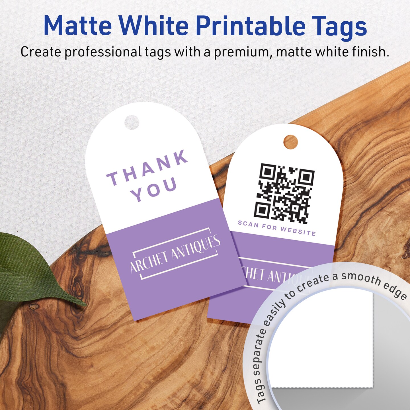 Avery Printable Arched Printable Tags, Sure Feed Technology, 2" x 3-1/2", Matte White Cardstock, Print-to-The-Edge, Laser/Inkjet Printable, 80 Total