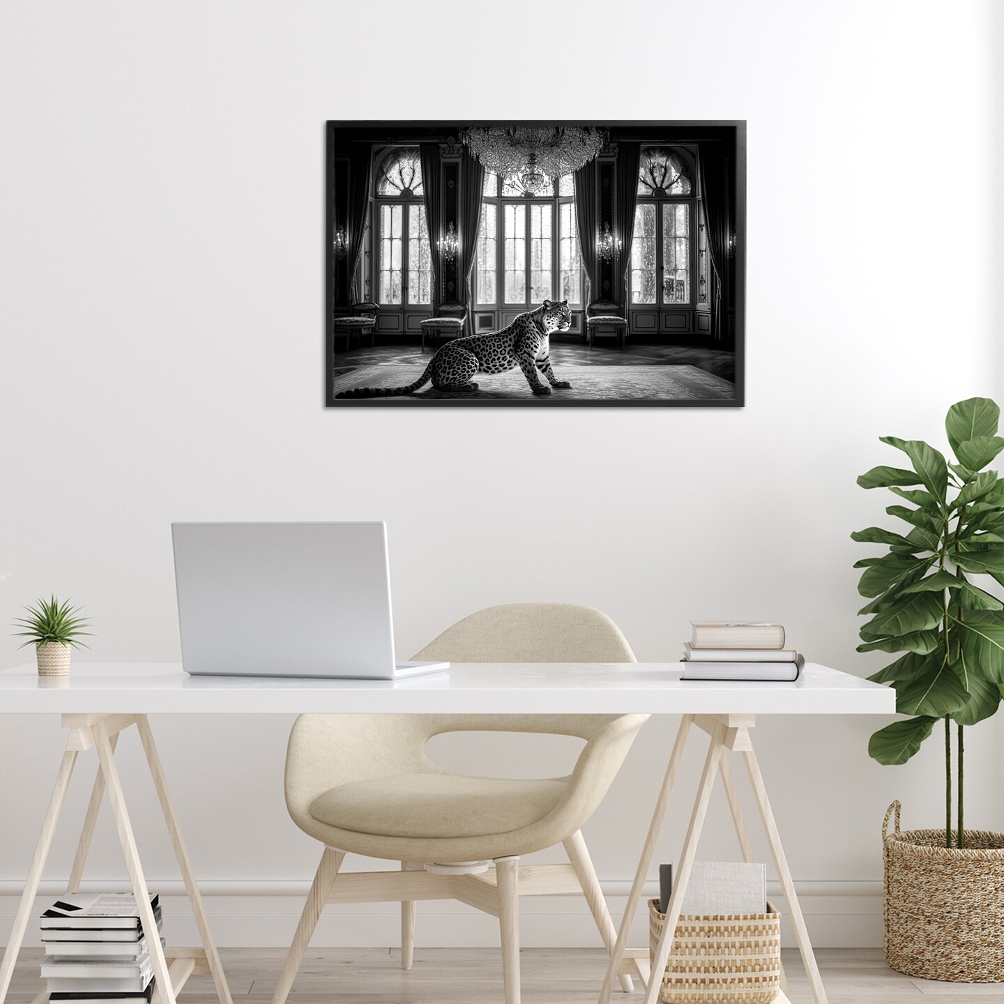 Stupell Industries Snow Leopard in Opulent Mansion Framed Giclee, design by Decent Exposures
