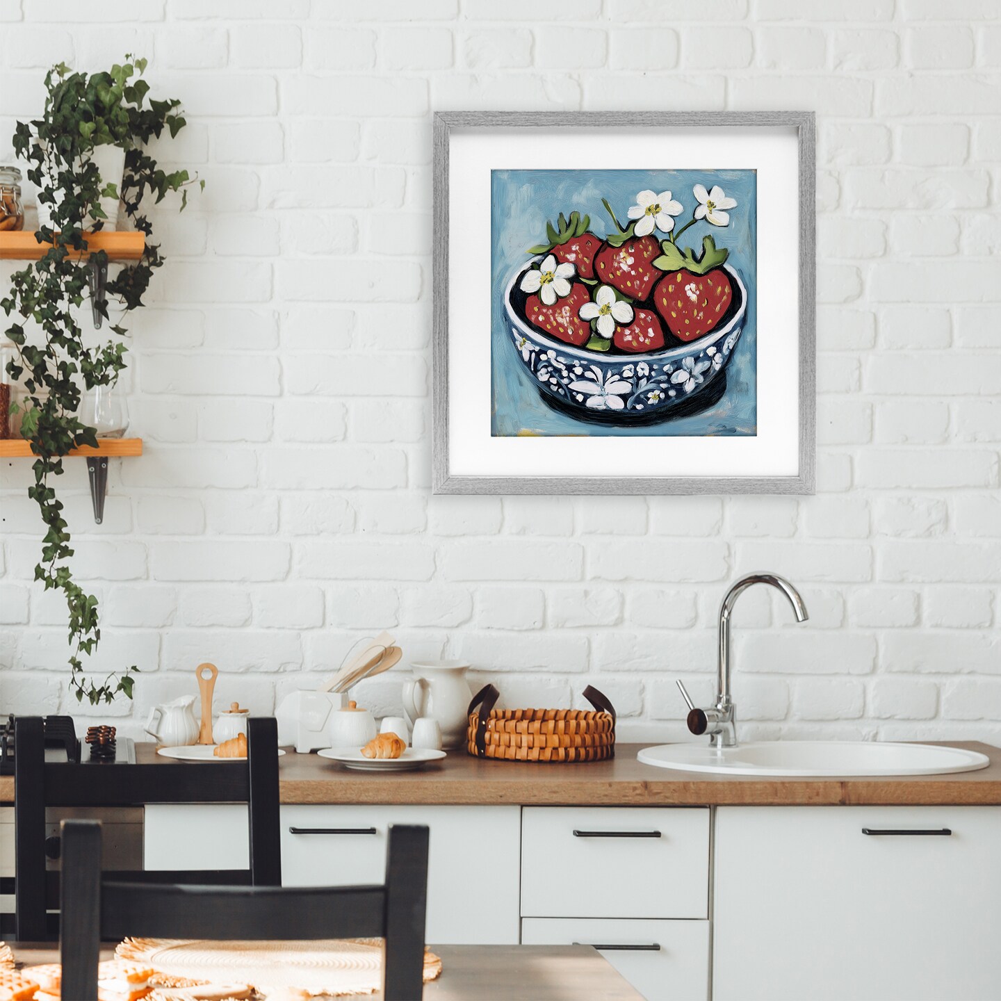Stupell Industries Strawberries in Blue Bowl Framed Print Under Glass, design by Gina Kelly
