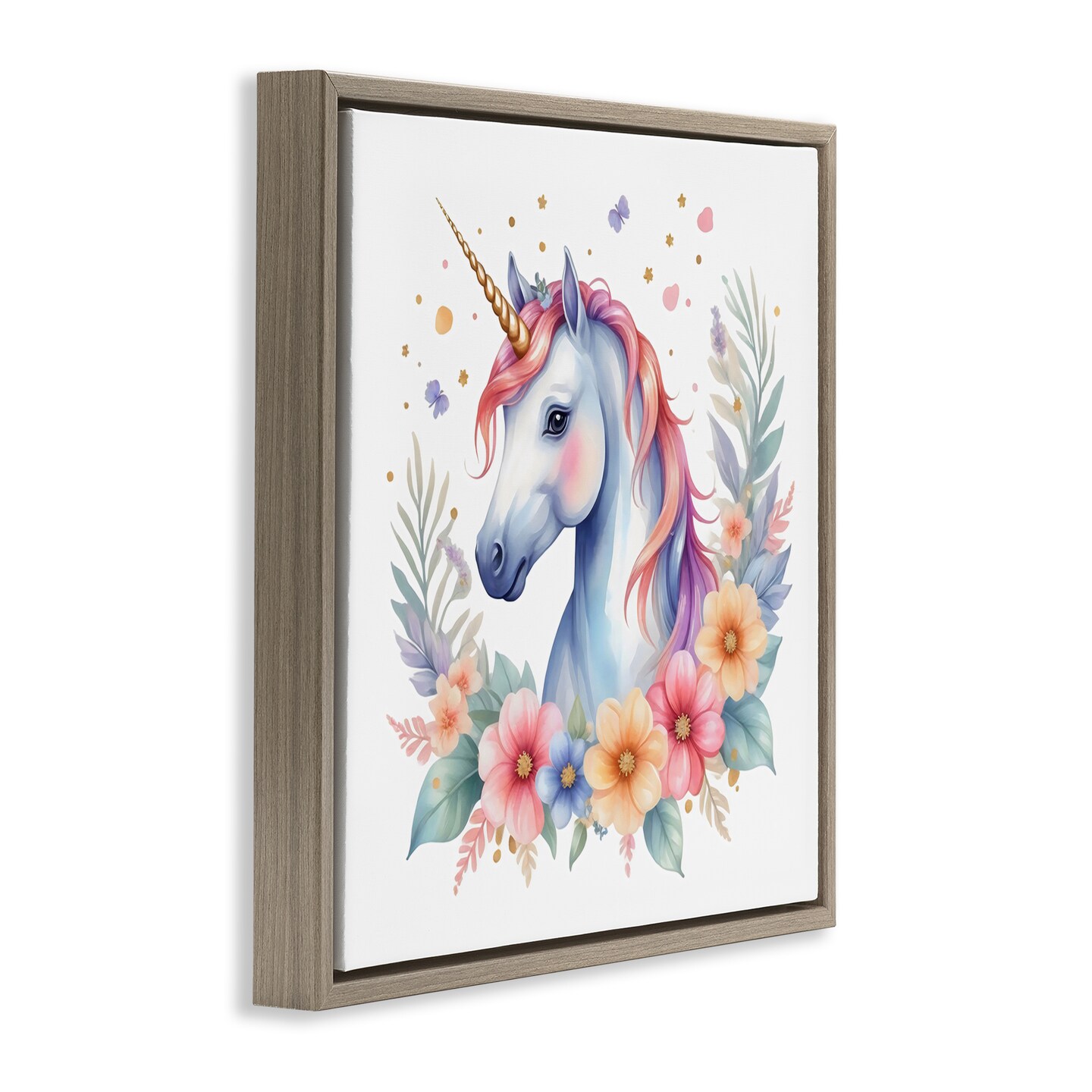 Stupell Industries Colorful Unicorn with Flowers Floating Frame, design by Creative Studio