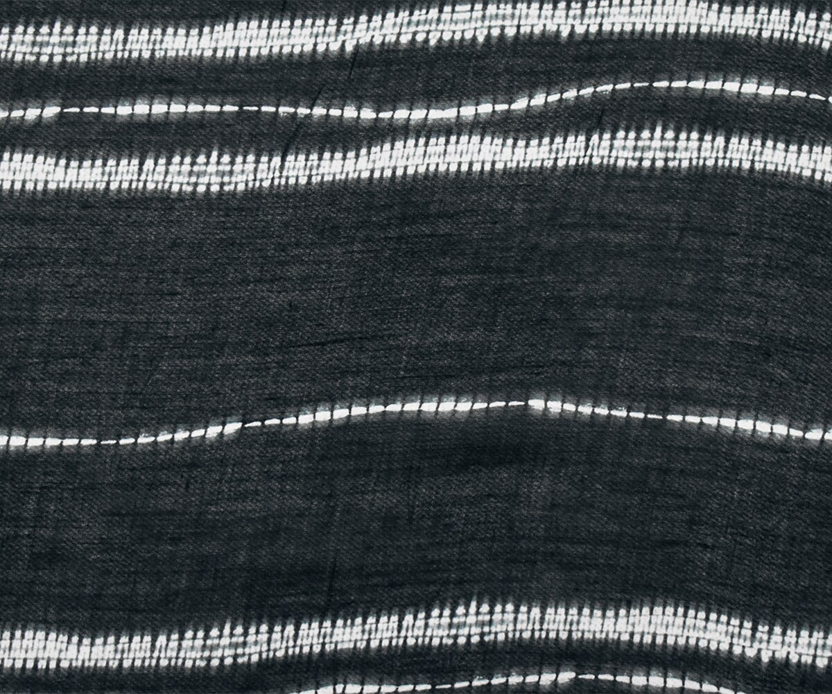 Black-White Cotton Tie Dye Horizontal Stripe Printed Batiste Woven Fabric By the Yard