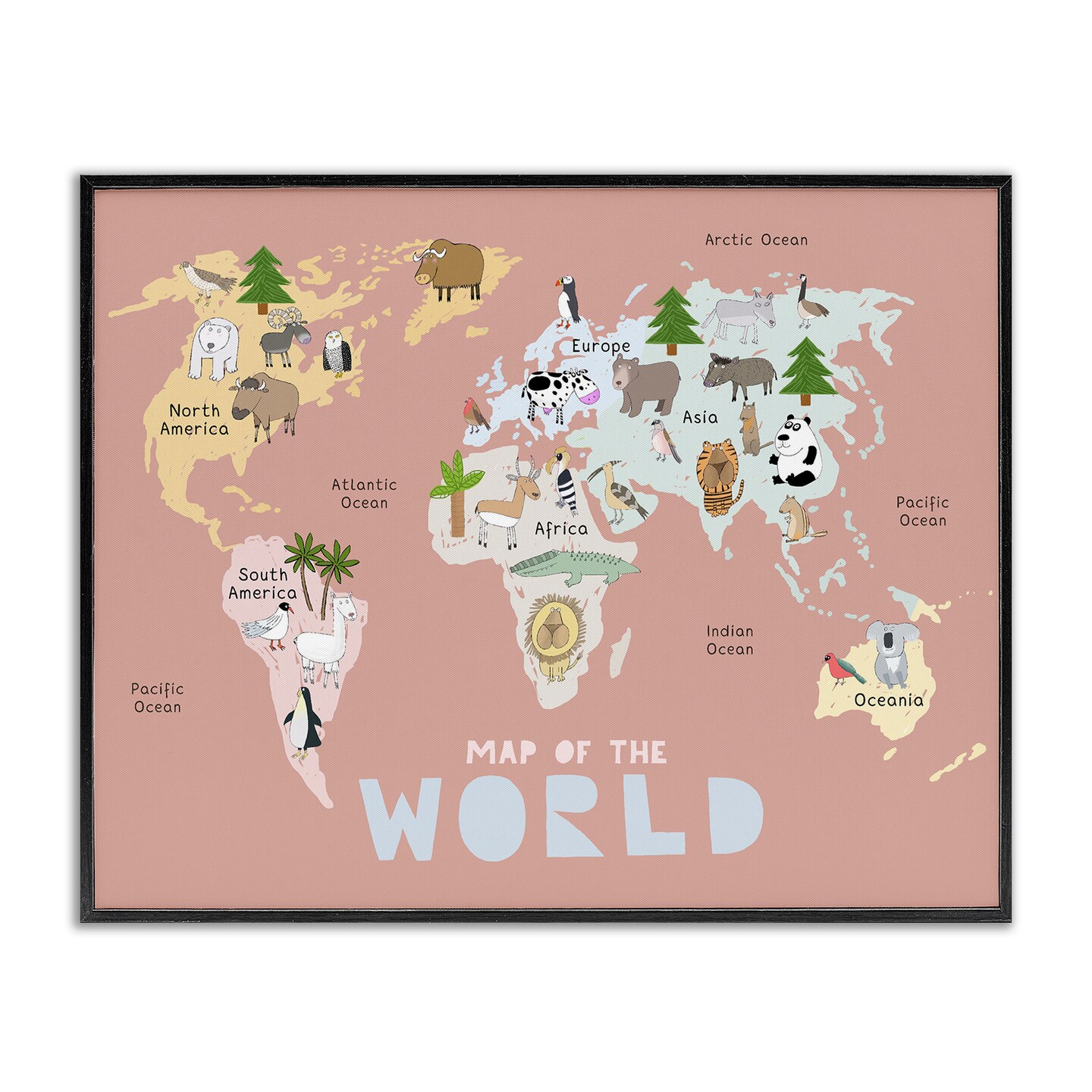 Stupell Industries Kid's Map Of World Pink Framed Giclee, design by Carla Daly