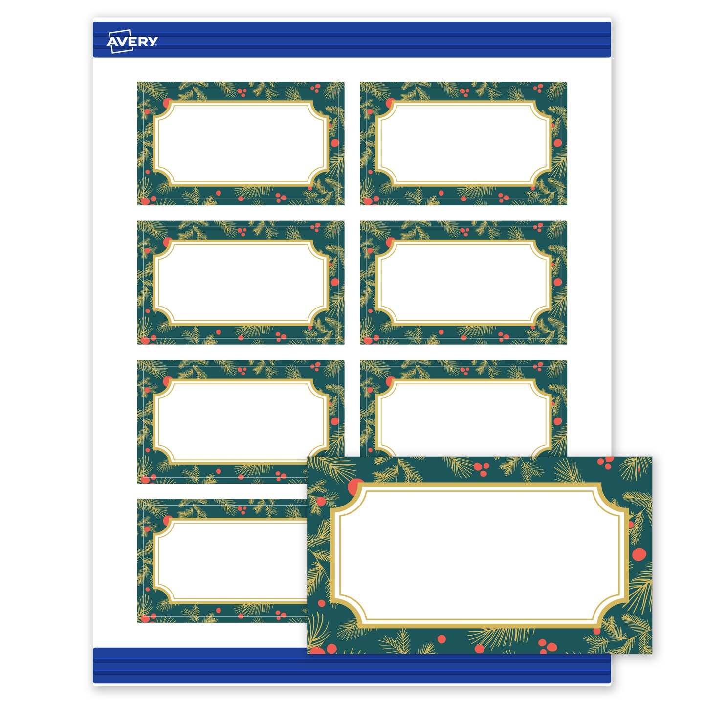 Avery Printable Rectangle Business Cards, 2" x 3.5", Matte White, Pre-printed Teal & Metallic Gold Frame Design, Sure Feed Technology, Laser & Inkjet Compatible, 160 Total