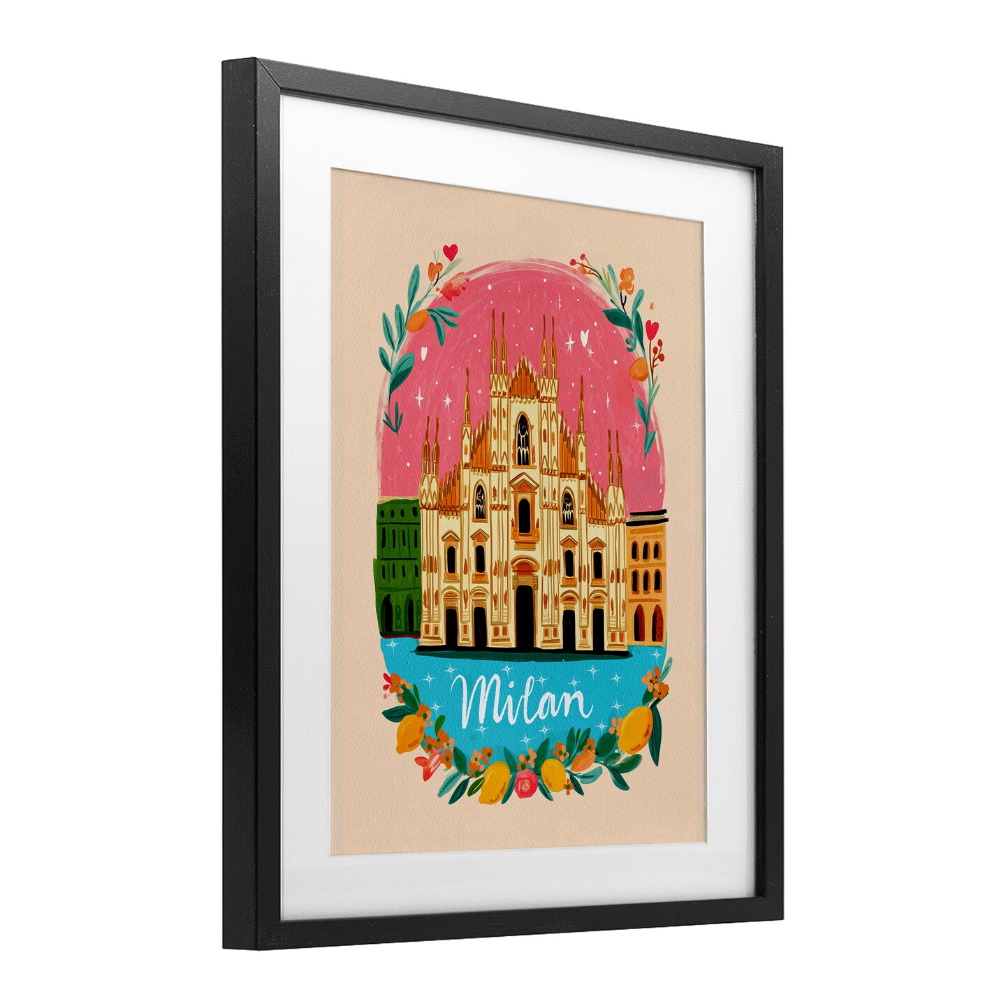 Stupell Industries Floral Bordered Milan Framed Print Under Glass, design by Yen
