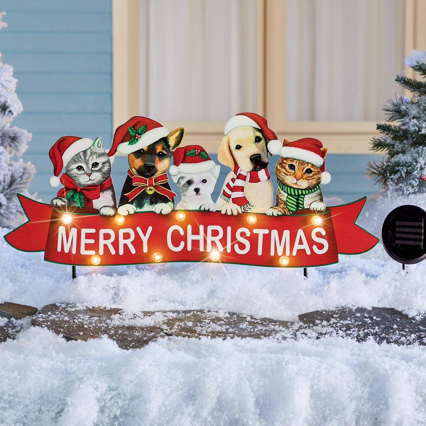 Collections Etc Solar Powered Merry Christmas Pet Garden Stake