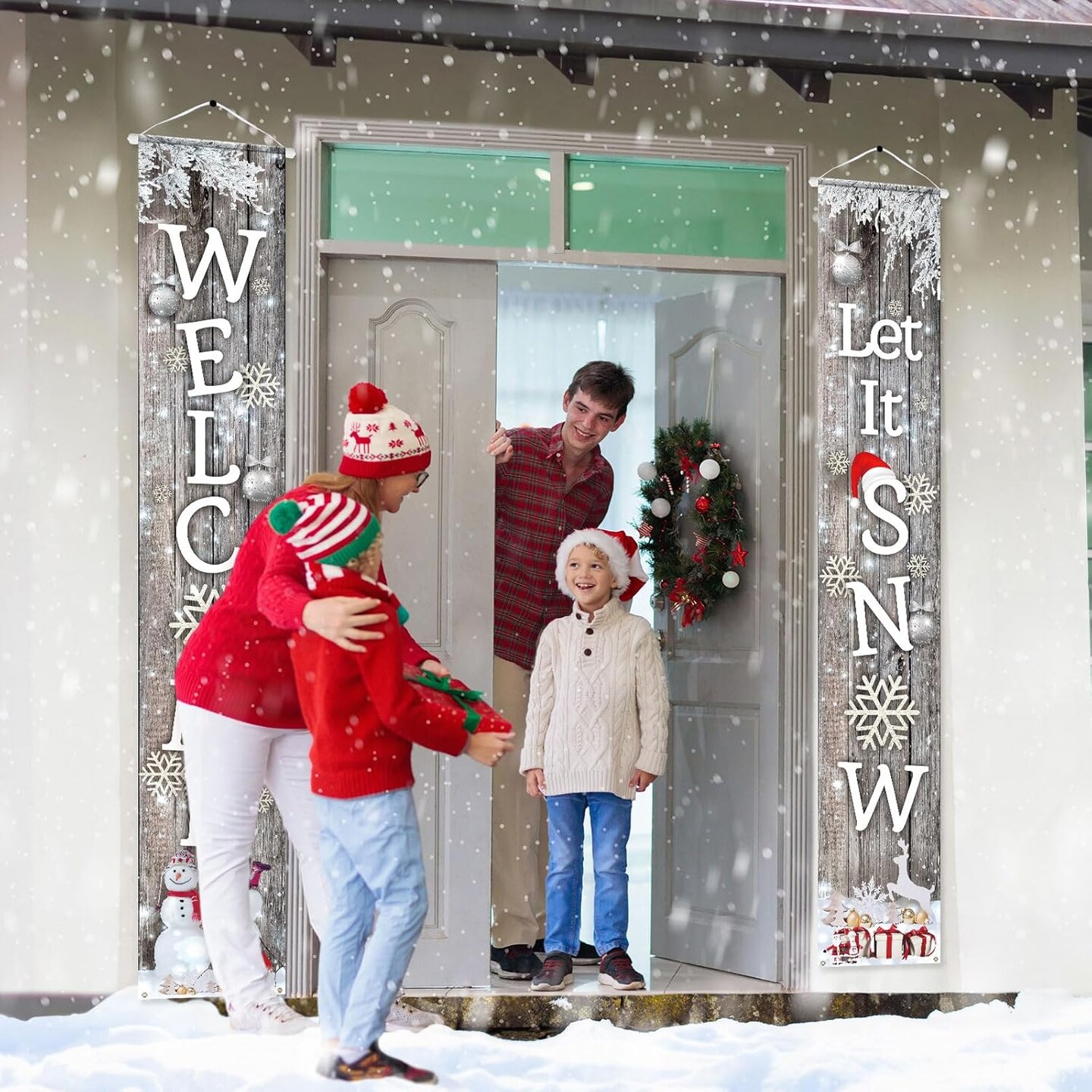 3 Pcs Snowman Door Decorations Winter Snowflakes Welcome Door Cover and Banners Set Christmas Cover Decor Winter Wonderland Porch Banner for Outdoor Indoor Holiday Party Decor