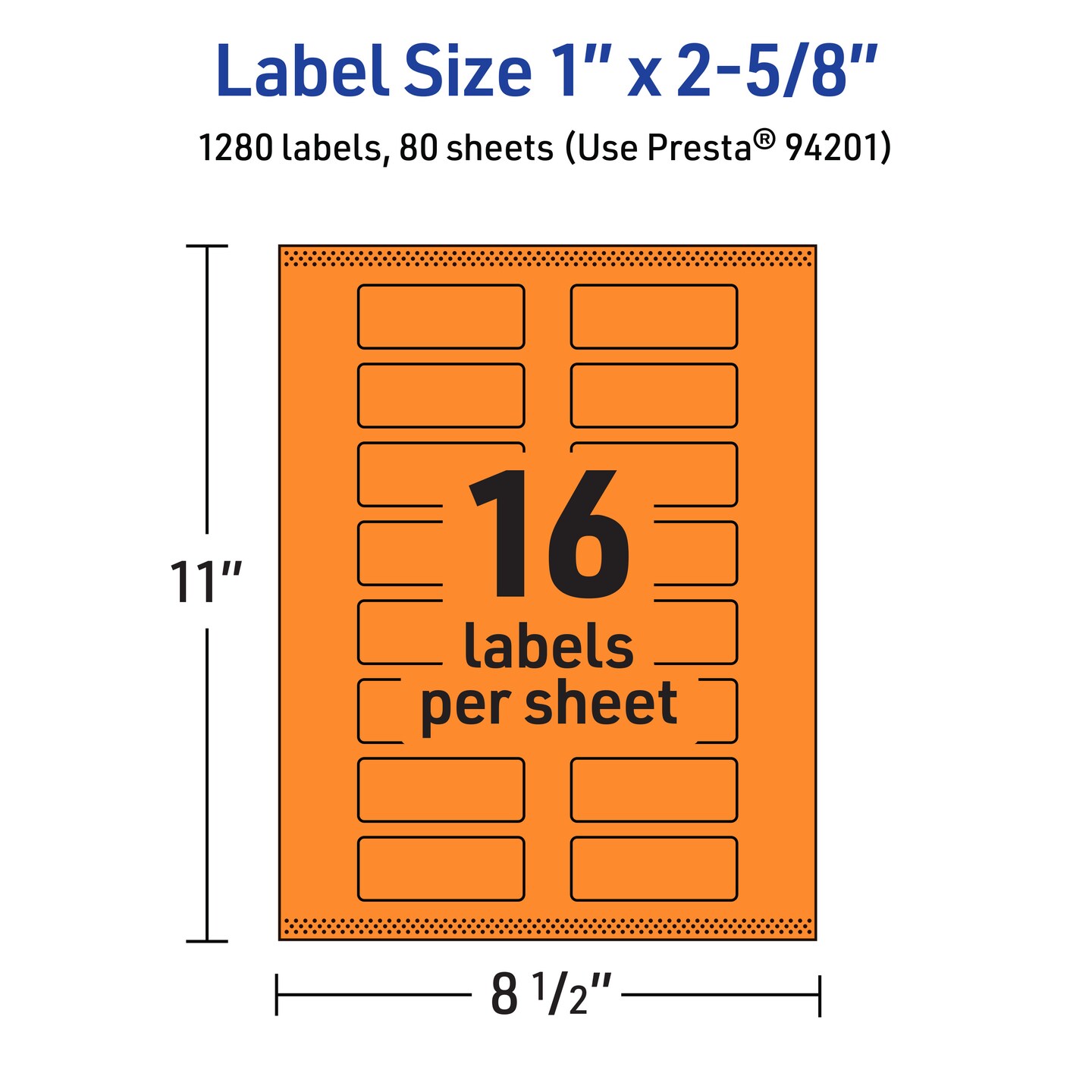 Avery Bright Orange Paper Labels, 1" x 2-5/8" Rectangle