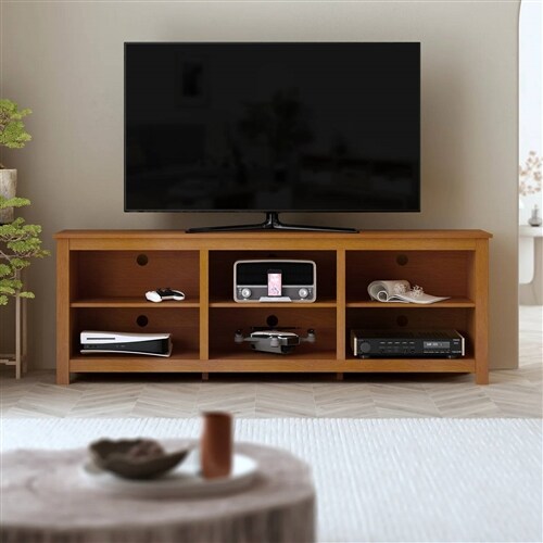 Wood Farmhouse TV Stand for Up to 70" TVs with Storage Shelves