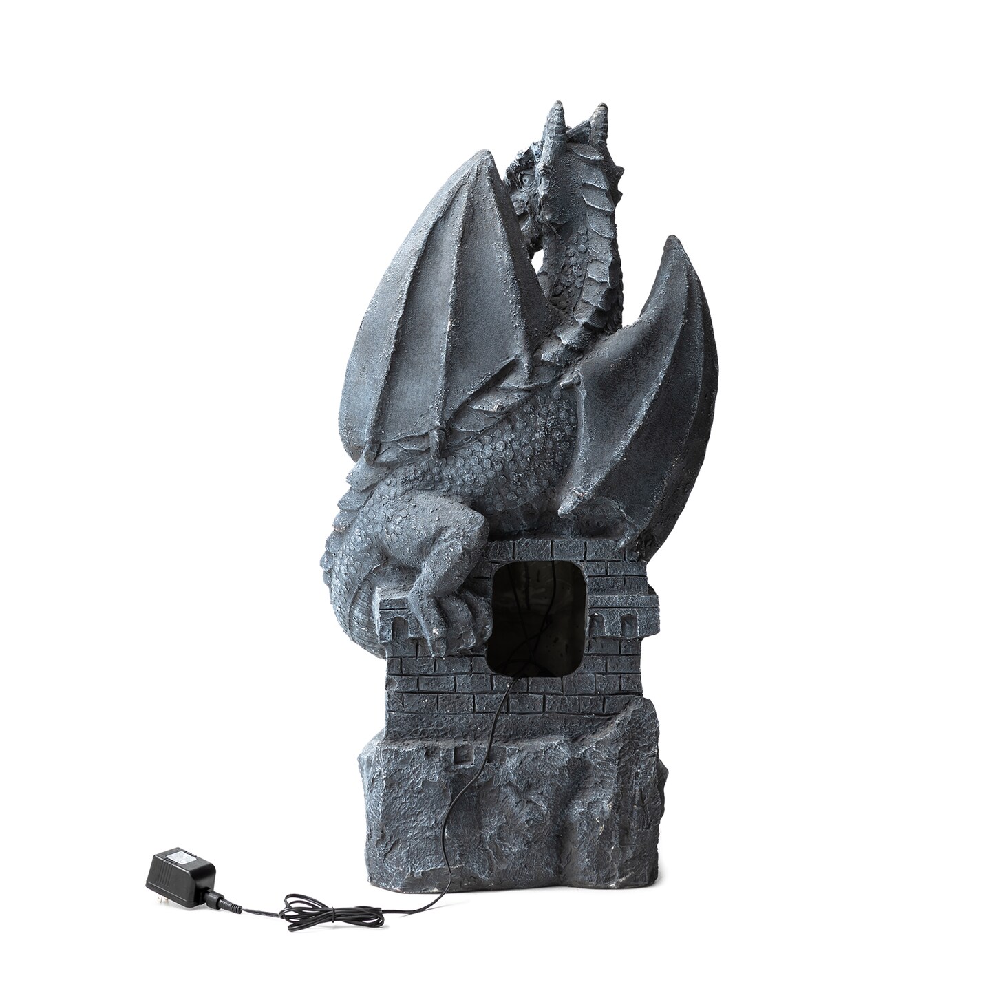 36.5&#x22;H Mystical Gothic Dragon Perched Atop The Castle Sculptural 4-Tier Polyresin Outdoor Floor Fountain with Pump and LED Light (KD)