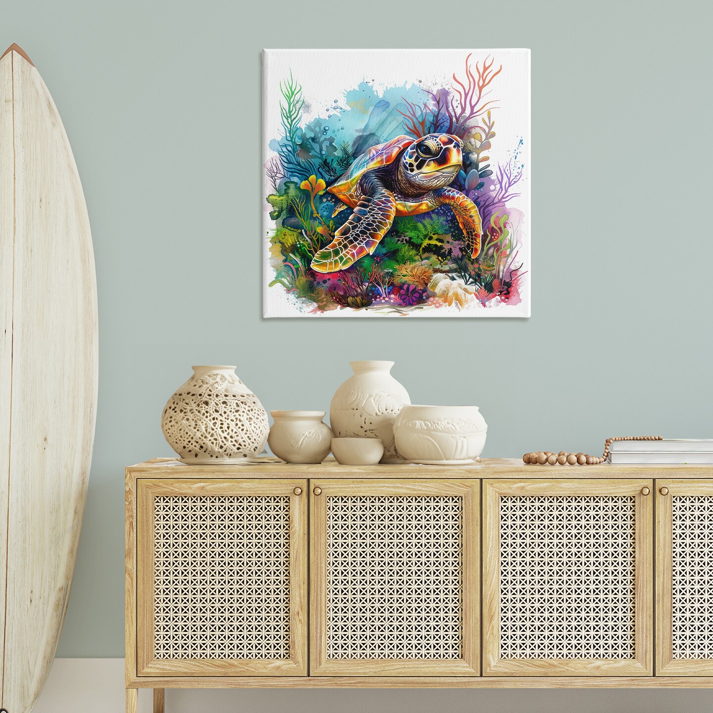 Stupell Industries Coral & Sea Life Turtle Canvas Wall Art Design