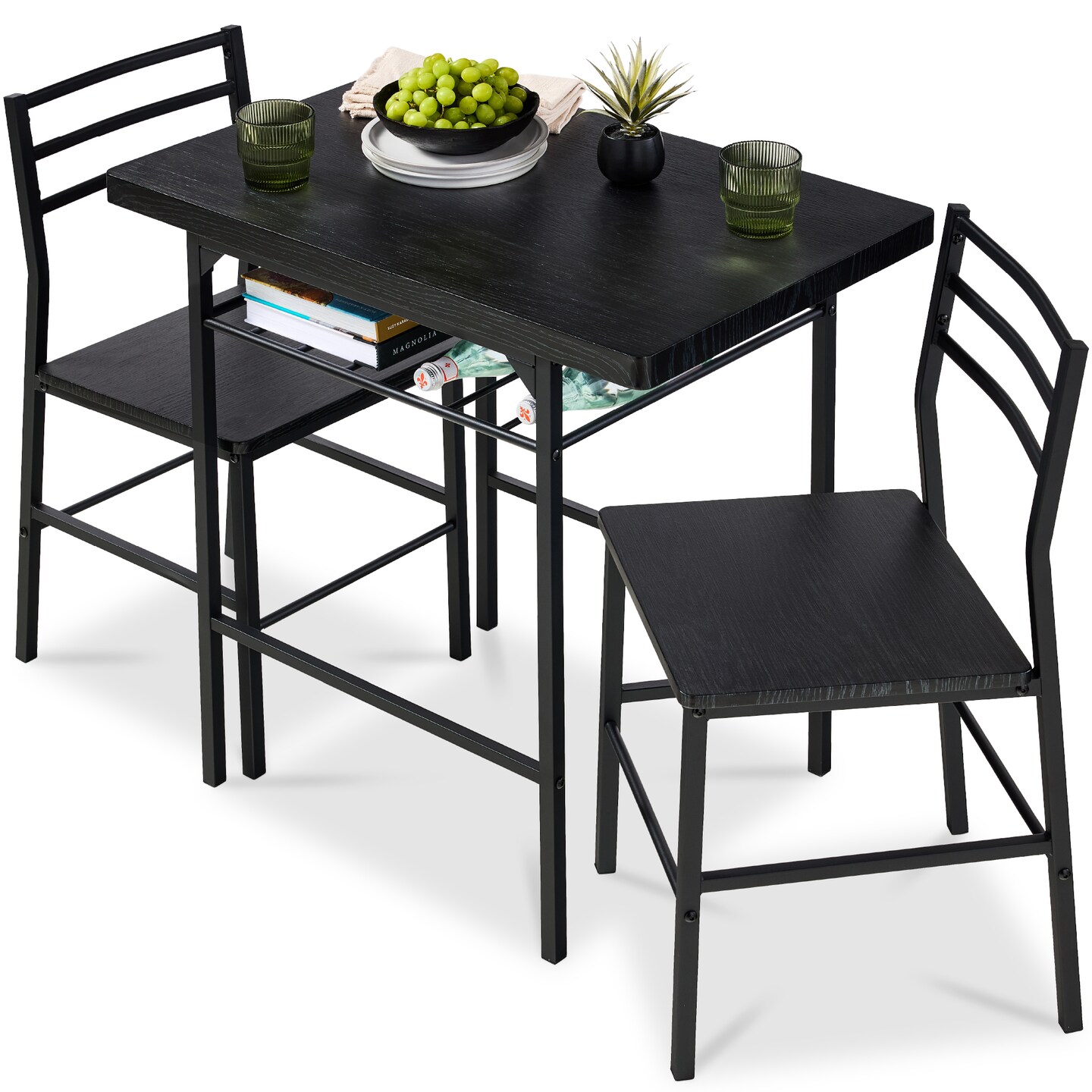 Best Choice Products 3-Piece Modern Dining Set, Square Table & Chairs Set w/ Steel Frame, Built-In Storage Rack