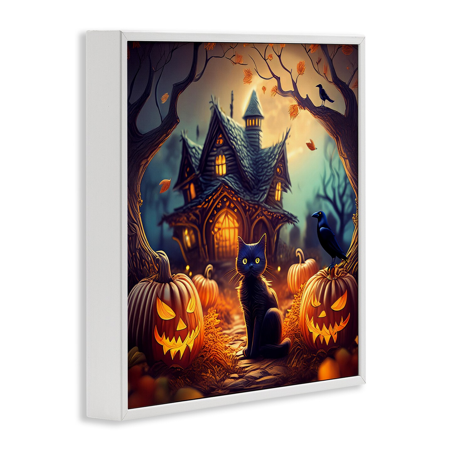 Stupell Industries Haunted House &#x26; Black Cat Framed Giclee Wall Art Design by Alina Georgescu