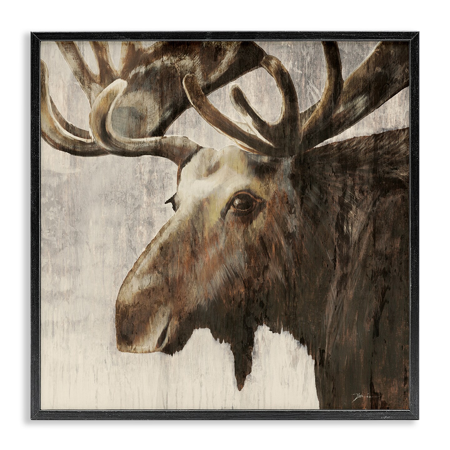 Stupell Industries Forest Moose Distressed Framed Giclee Wall Art Design by Liz Jardine
