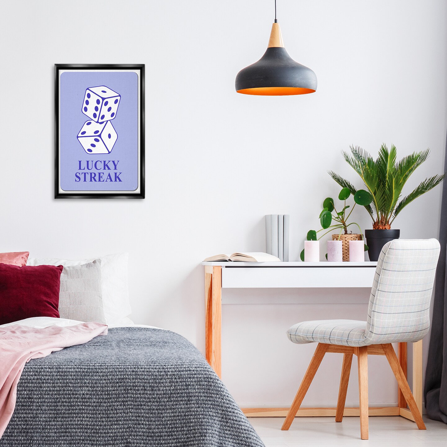 Stupell Industries Blue Lucky Streak Dice Floater Framed Canvas Wall Art Design by Martina Pavlova