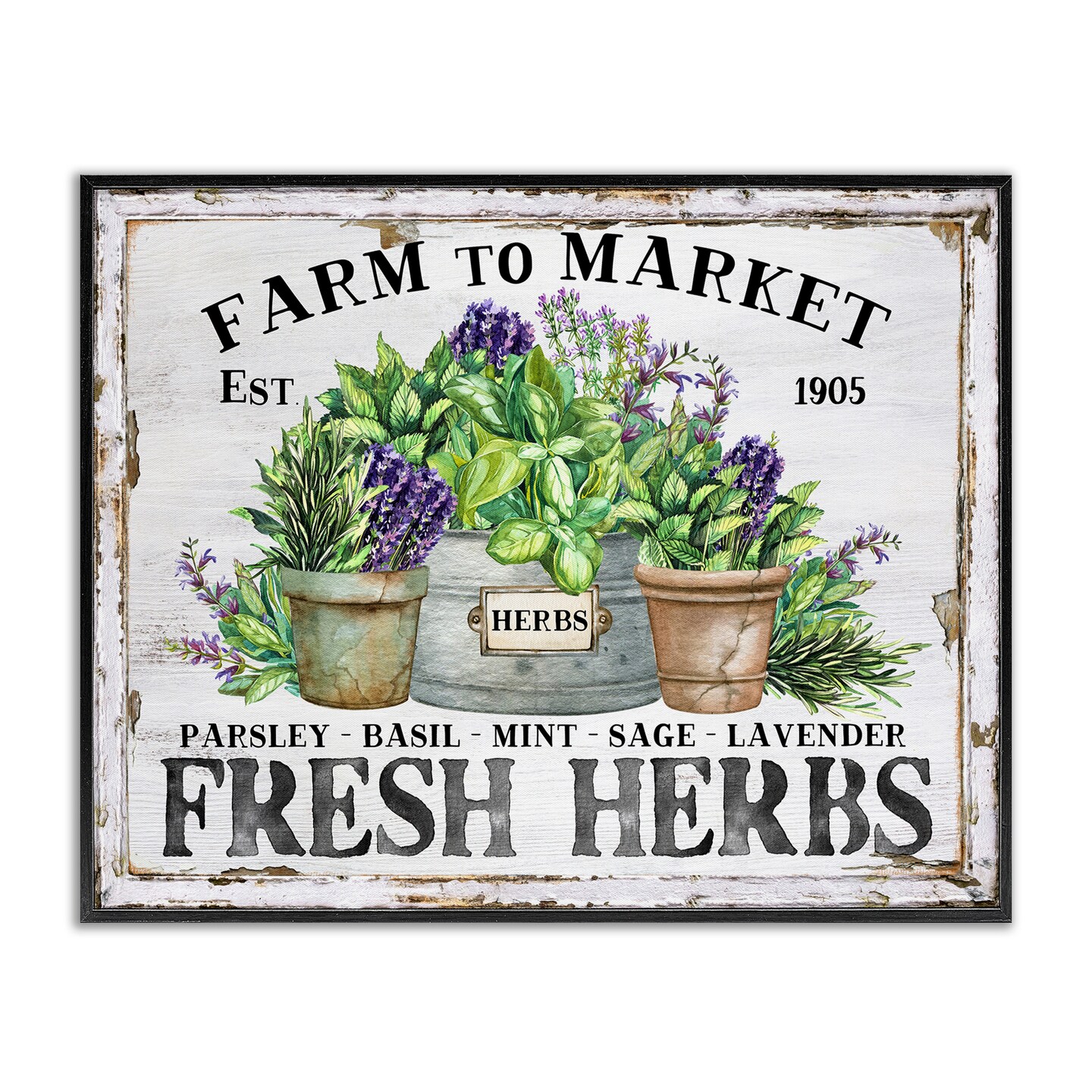 Stupell Industries Farmhouse Fresh Herbs Framed Giclee Wall Art Design by Creatif Belle