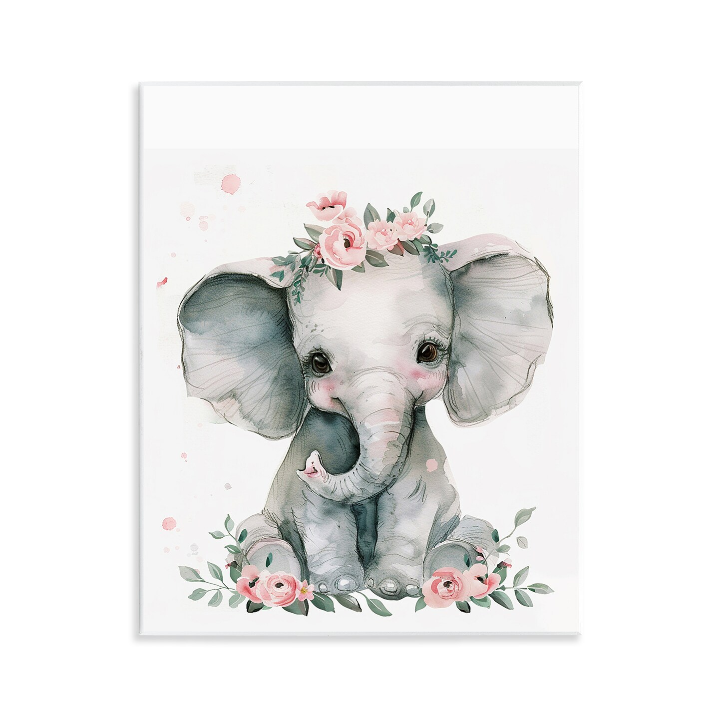 Stupell Industries Nursery Floral Elephant Wall Plaque Art Design by LSR Design Studio