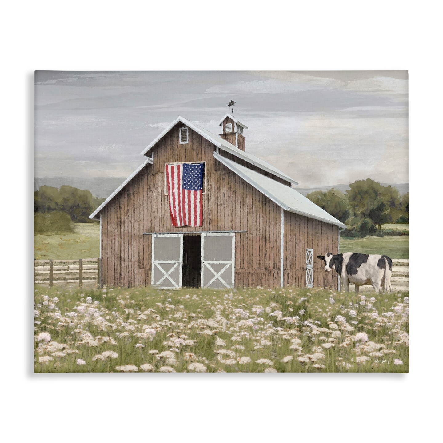 Stupell Industries Patriotic Barn & Cow Canvas Wall Art Design by Amber Sterling