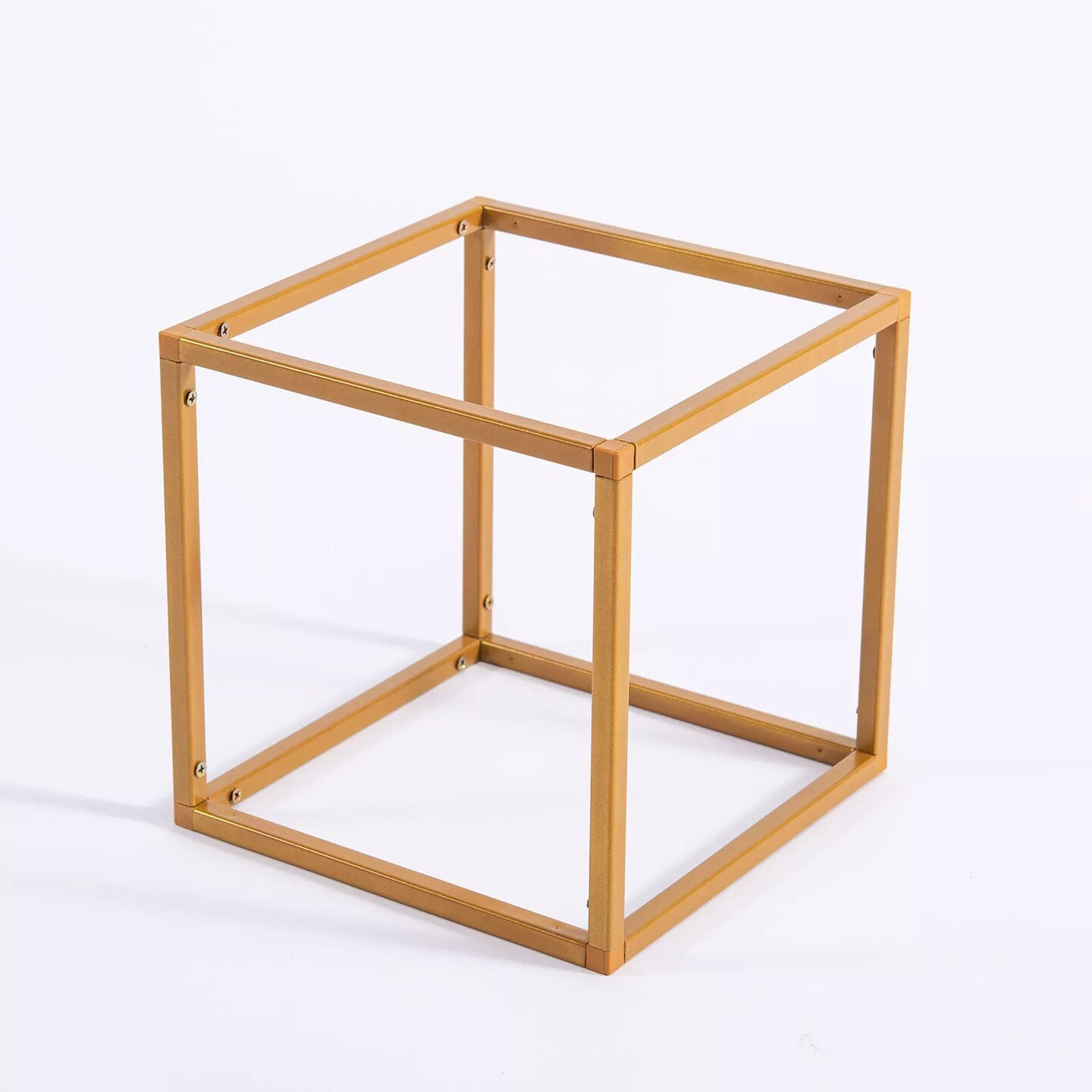 2 pcs 8" tall Matte Gold Geometric Cube Metal Stands Wedding Party Vase Holders