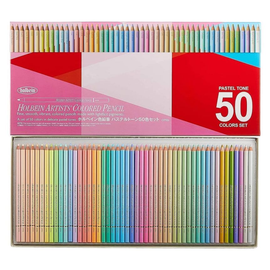 Holbein Artists' Colored Pencil 50色 Holbein Artist Colored Pencil Cardboard Box Set of 50 - Pastel