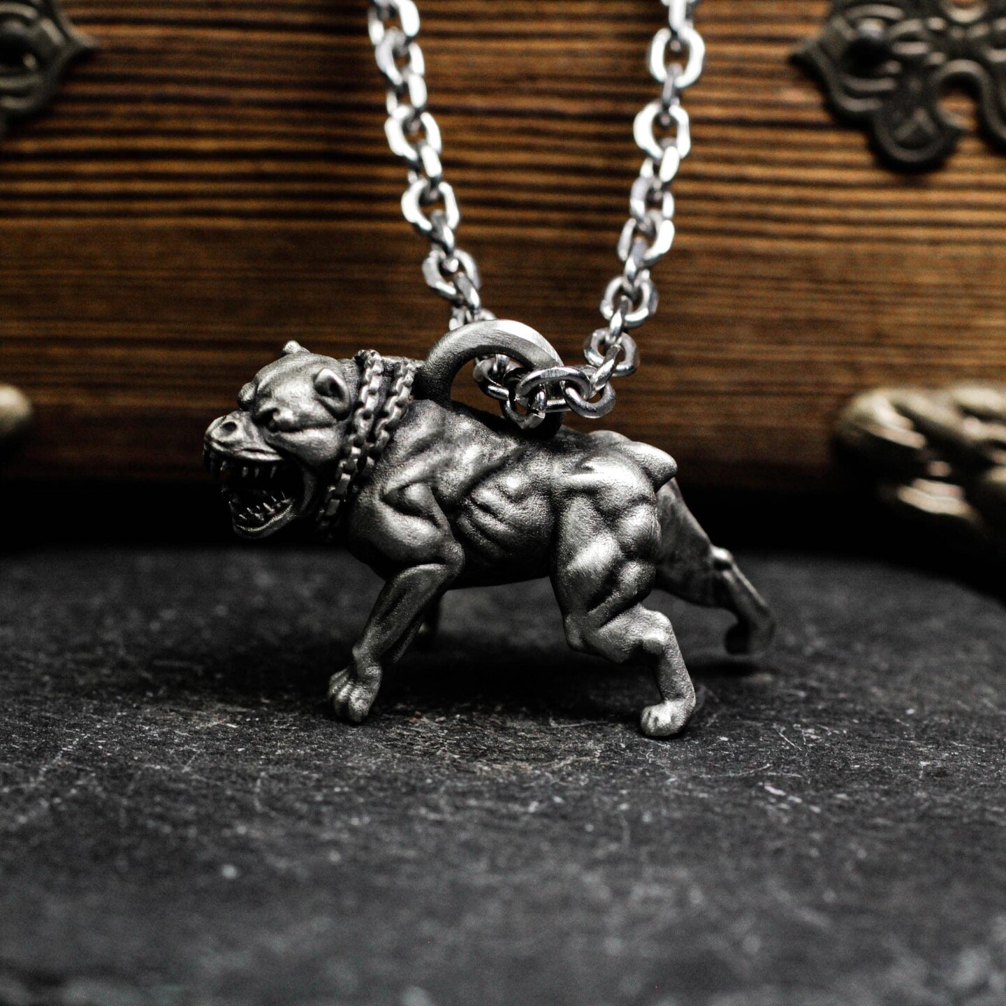 Hellhound Pendant - Gothic Beast Protector Necklace - 925 Silver