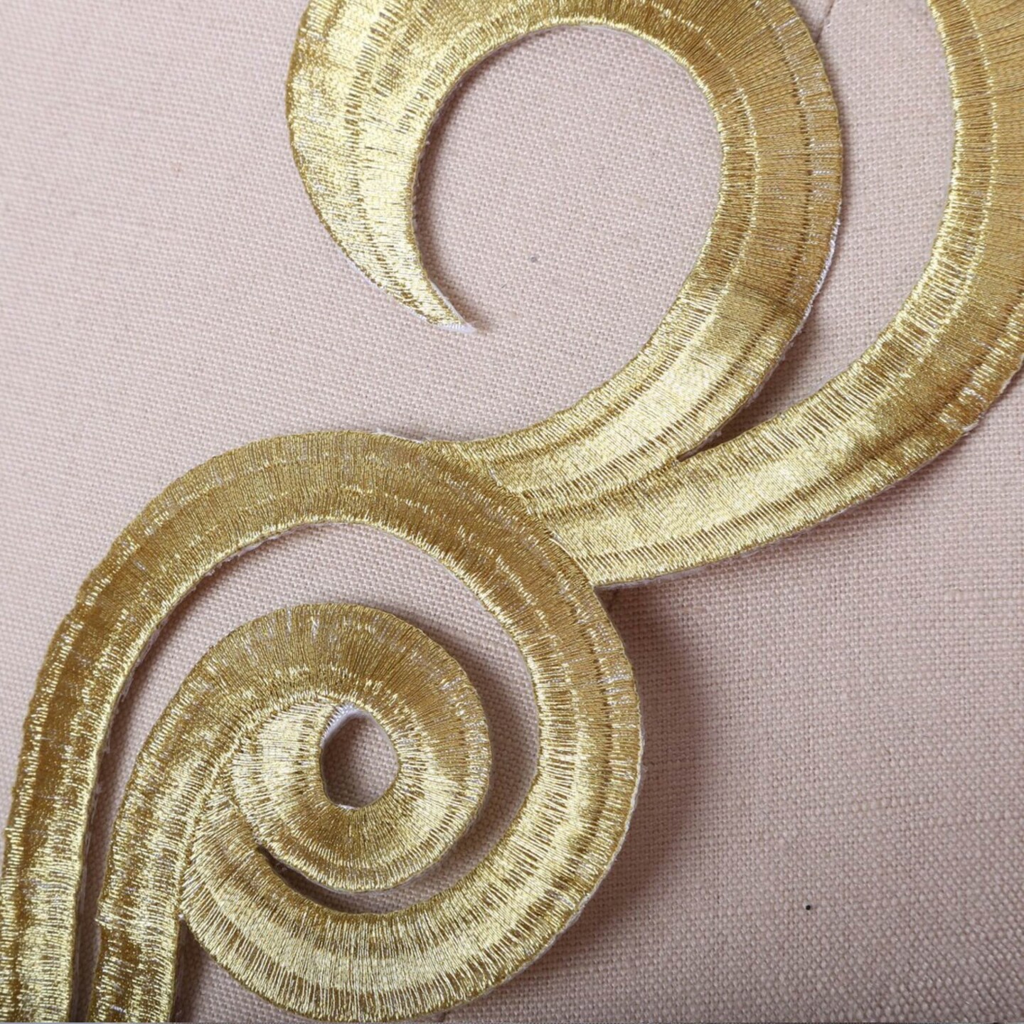 Gold Swirl Applique Pair Iron On 7 x 2.75 Inch Embroidery Patch