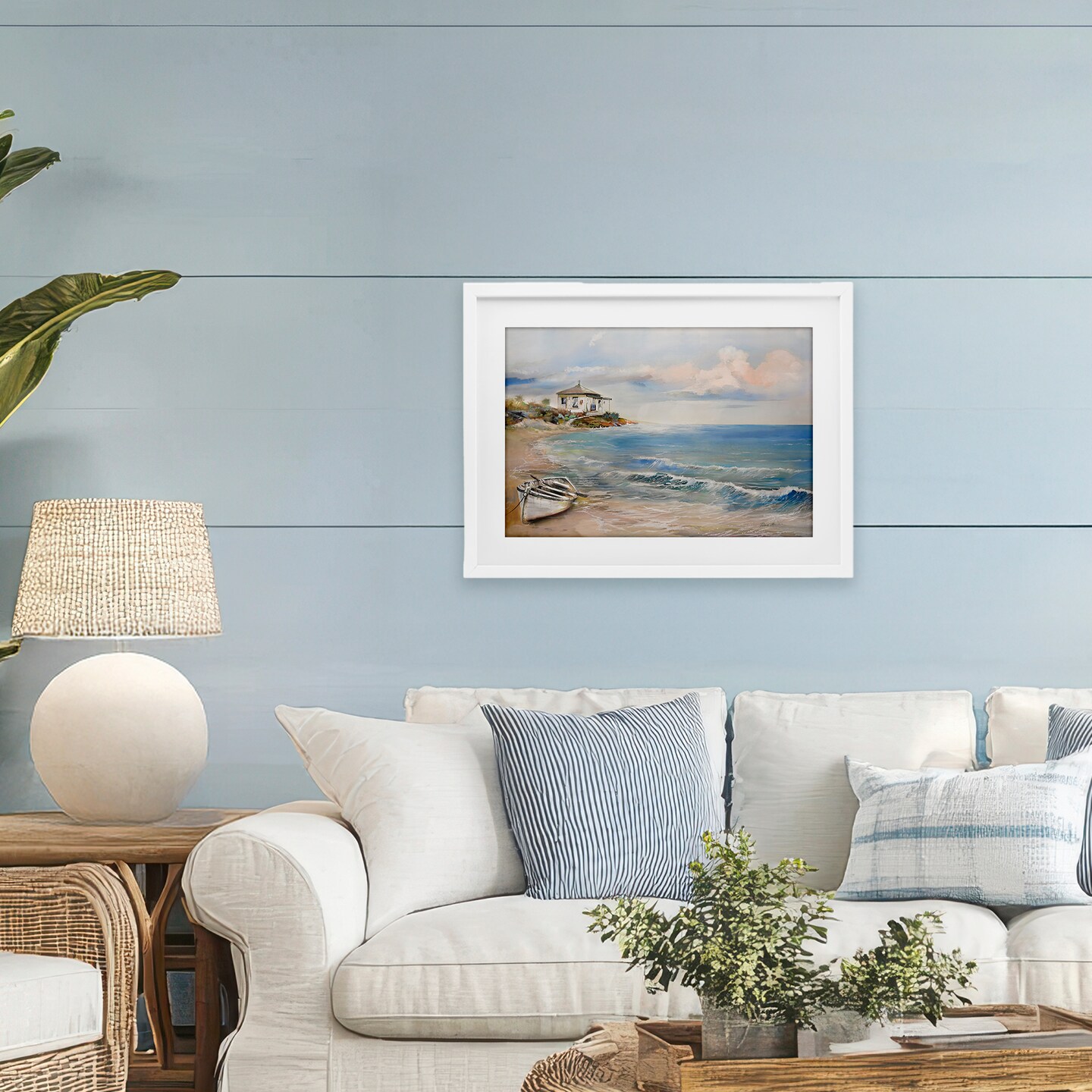 Stupell Industries Shoreline Rowboat Scene Black Framed Print Under Glass, design by Ruane Manning