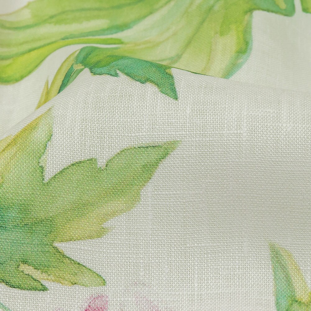 1 Yard Pink Green and White Watercolor Roses Medium Weight Linen Woven Fabric